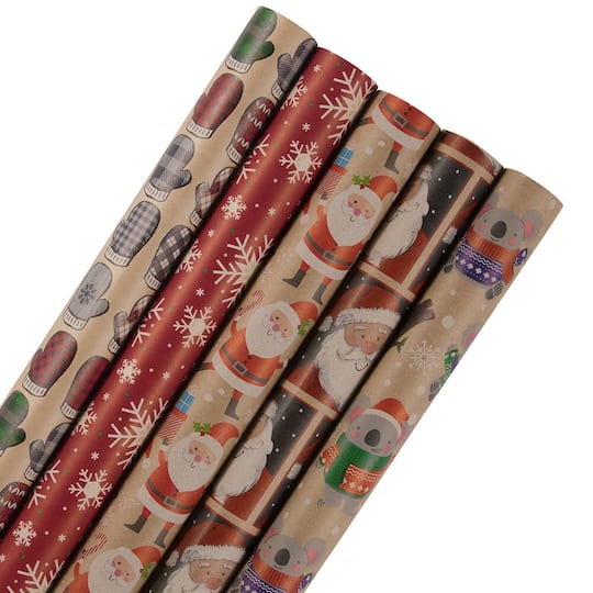 JAM Paper Kids Kraft Christmas Wrap Set, 5ct, 50% Off